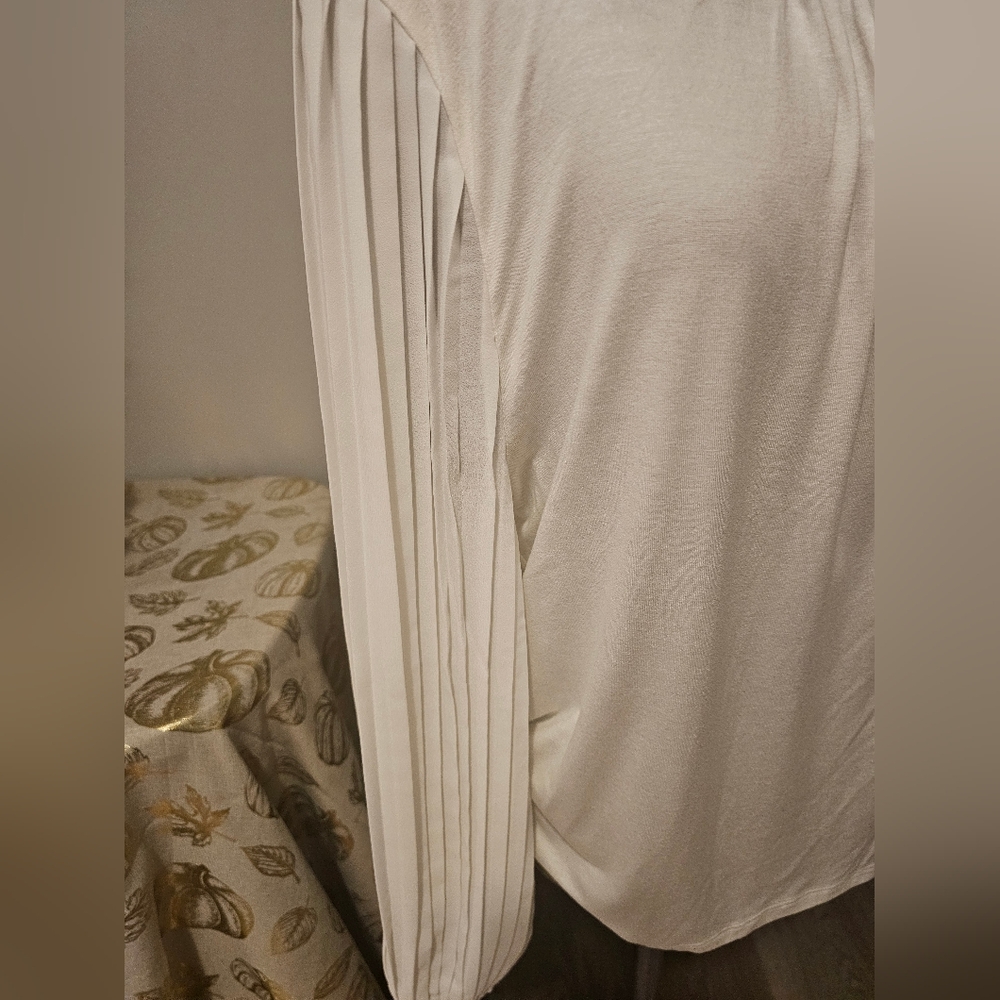 NWT Talbots Elegant Cream Pleated Sleeve Top Sz PXL - Picture 10 of 16